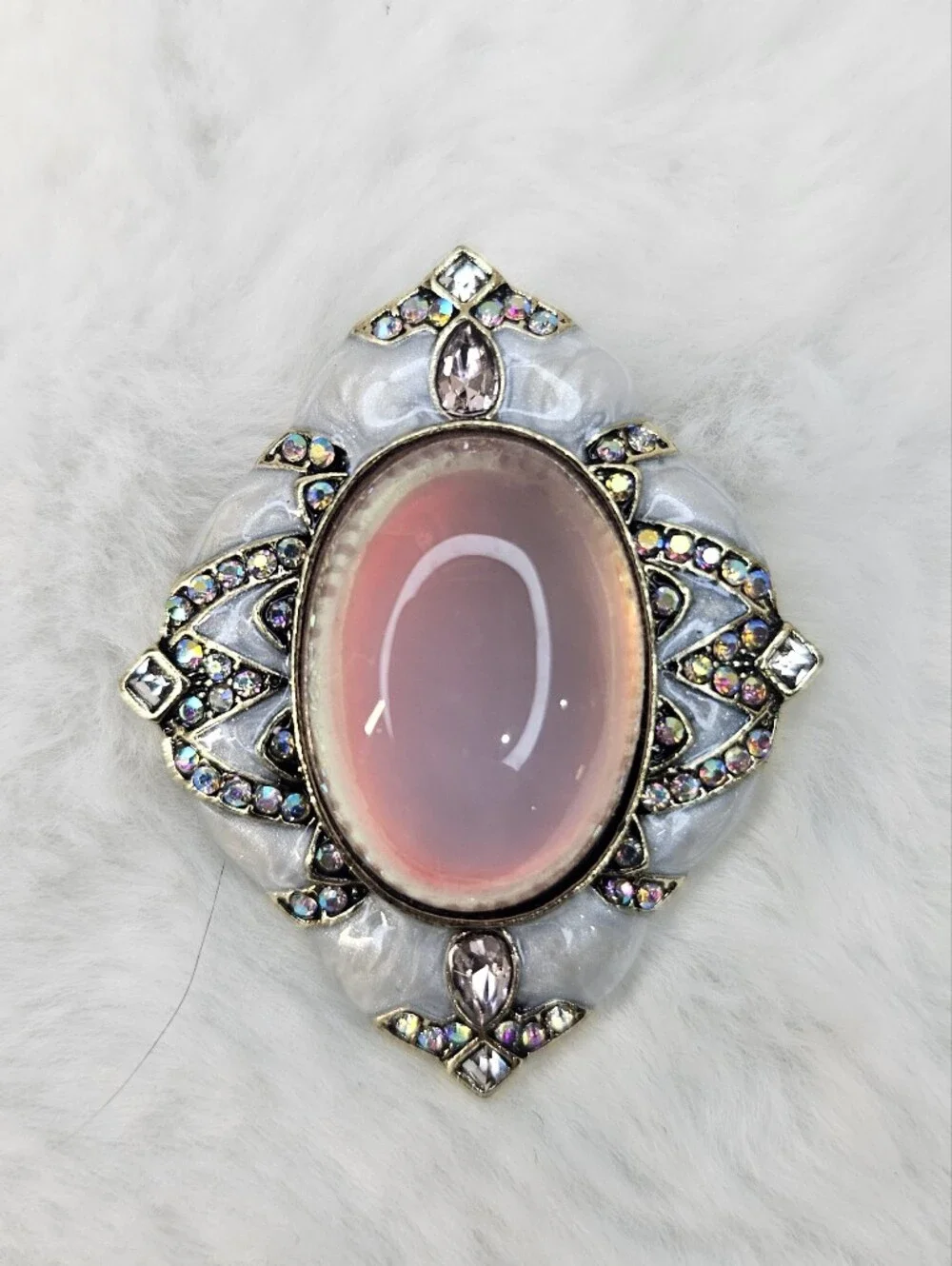 Vintage-Inspired Pink Opal Cabochon Statement Brooch